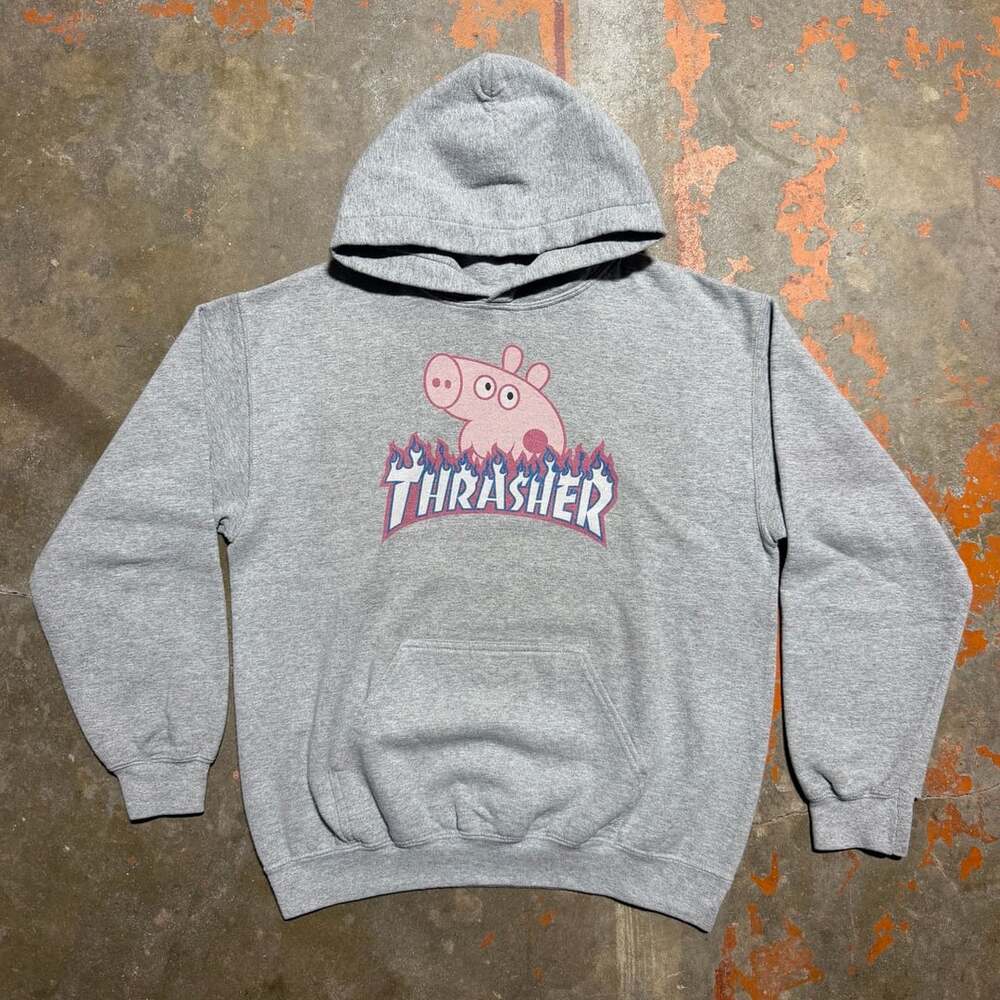 Thrasher Peppa Pig Hoodie Gray Graphic Sweatshirt